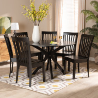 Baxton Studio Zora-Dark Brown-7PC Dining Set Zora Modern and Contemporary Dark Brown Finished Wood 7-Piece Dining Seta